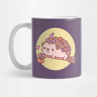 Cute Little Hedgehog Witch Flying On A Broom Halloween Mug